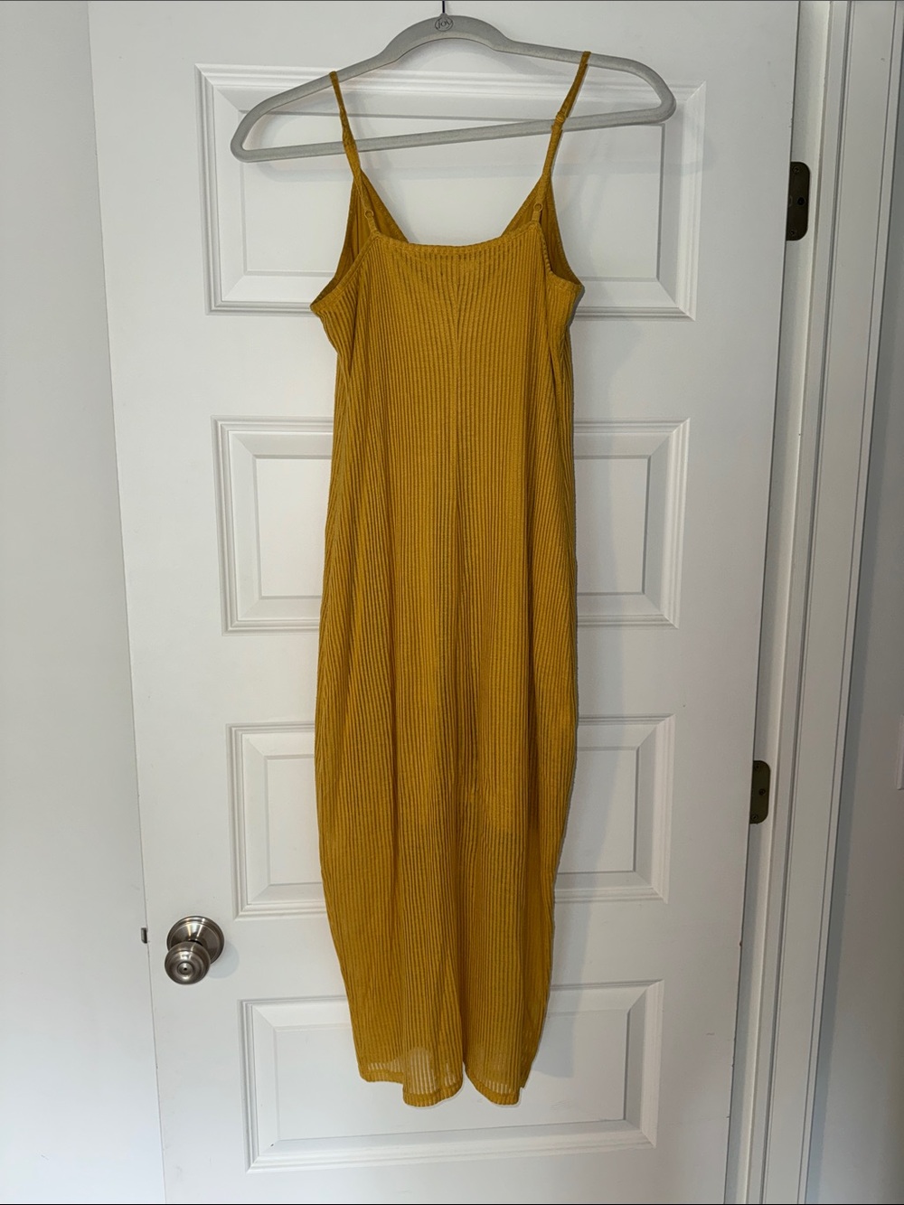 Express Mustard Ribbed Button-Front Midi Dress - Picture 2 of 3
